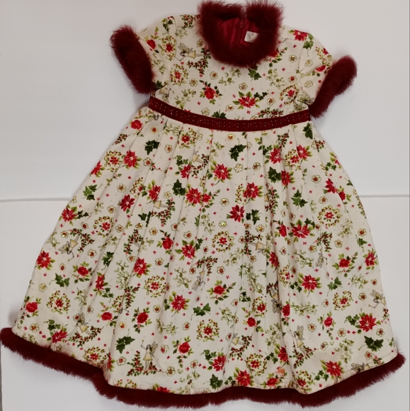 Trish Scully Child Velvet Dress with Red Fur, Sequin & Bead Trim 24 Months - Picture 2 of 15